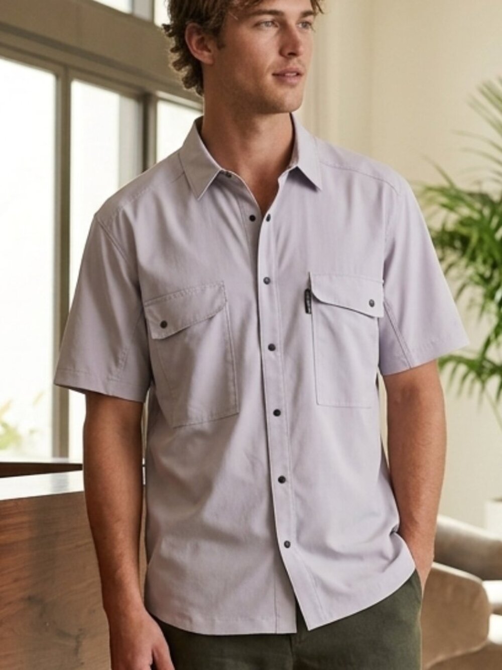 Truewerk Men's Light Gray Short-Sleeve Cloud Shirt Large